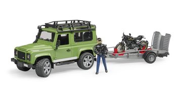 Bruder 2598 Land Rover s prvesom, motocyklom Ducati a vodiom